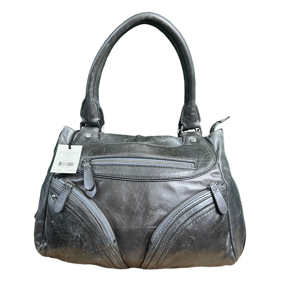 NWT Cole Haan Leather Silver & Taupe Handbag Anthracite Felicity II Shoulder